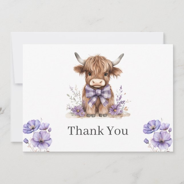 Lila Highland Cow Flat-tack-kort Tack Kort (Framsida)