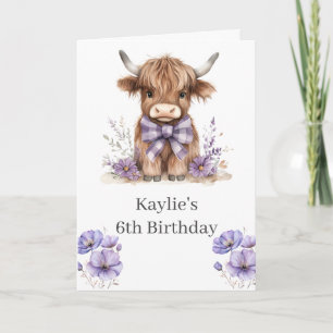 Lila Highland Cow Födelsedagsfest inbjudan