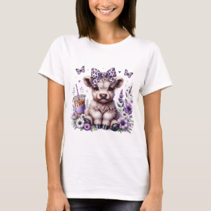 Lila Highland Cow Tshirt T Shirt