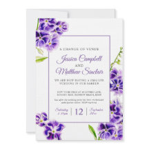 Lila himlar blommor byte av handelsplats bröllop