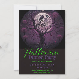 Lila Himlar Full Moon Bird Halloween Middag Party Inbjudningar