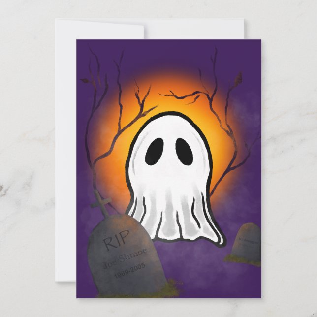 Lila Himlar Orange Måne Ghost i kyrkogård Inbjudningar (Framsida)