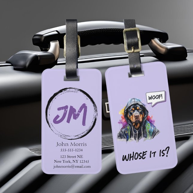 Lila Hip hop Rottweiler Bagagebricka (Purple hip hop rottweiler luggage tag)