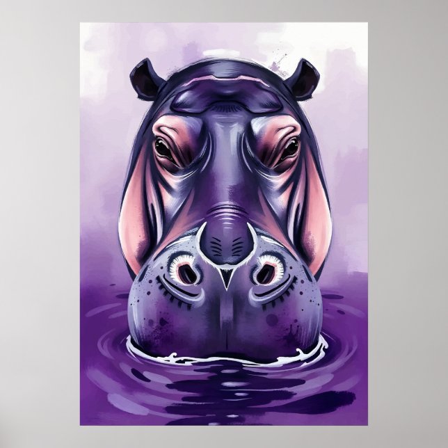 Lila Hippo Ansikte - Vatten Beast - djärv och lekf Poster (Framsidan)