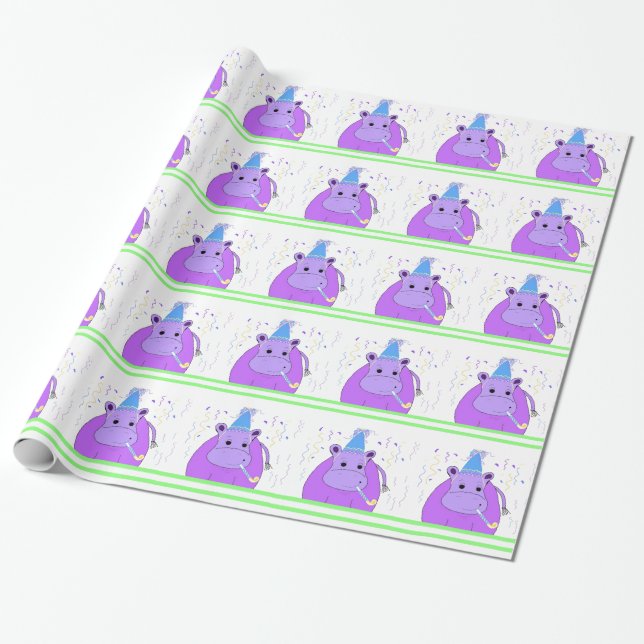 Lila Hippo Birthday Design Presentpapper (Utrullad)