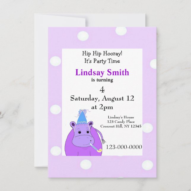 Lila Hippo-gruppinbjudan Inbjudningar (Framsida)