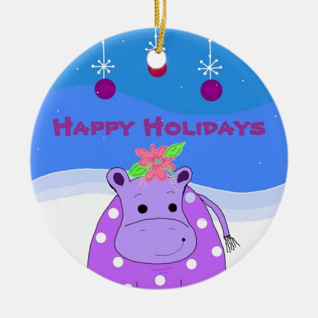 Lila Hippo och julprydnader Julgransprydnad Keramik (Framsidan)