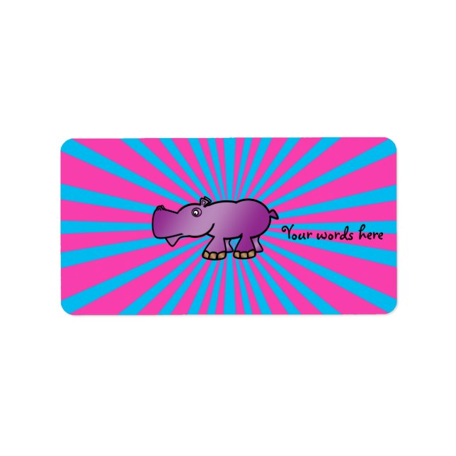 Lila hippo på rosa sunburst adressetikett (Framsidan)