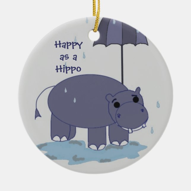 Lila Hippopotamus med Umbrella Julgransprydnad Keramik (Framsidan)