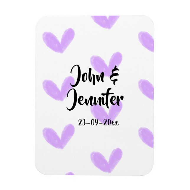 Lila hjärta akvarell valentine-par namn da magnet (Vertikal)