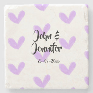 Lila hjärta akvarell valentine-par namn da stenunderlägg