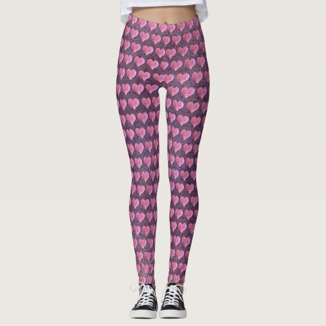 Lila Hjärtpassion Leggings (Framsida)