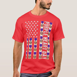 Lila Hjärtsdag Milit US Flagga Heart MED Lila MED T Shirt