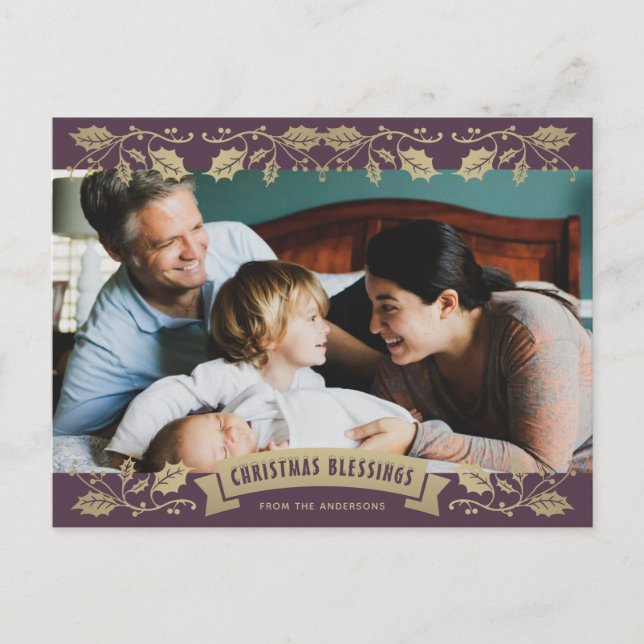 Lila Holly Religiösa Christian Photo jul Helg Vykort (Framsida)