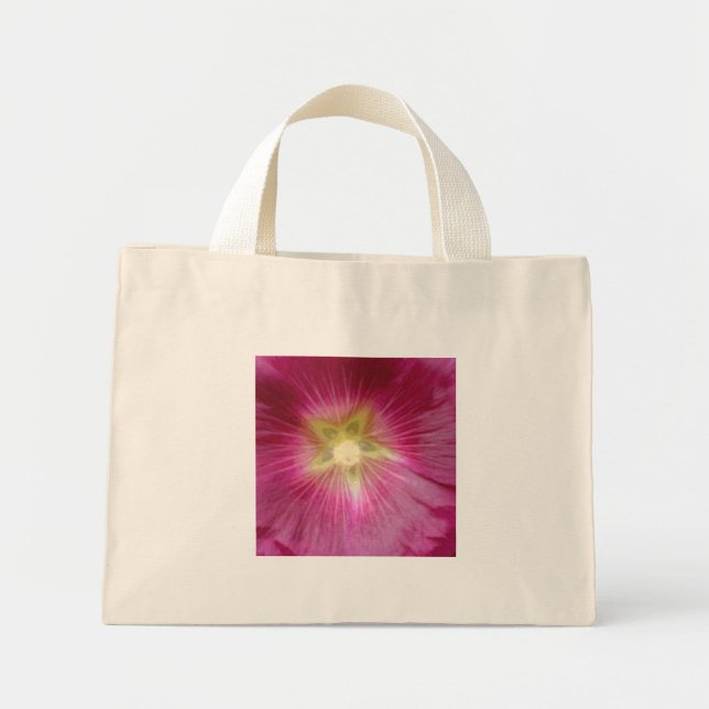 Lila Hollyhock Flower Tote Bag Mini Tygkasse (Framsidan)