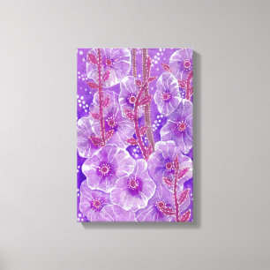 Lila Hollyhock Mallow Malva Flower Blommigt Art Ca Canvastryck
