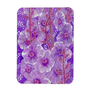 Lila Hollyhock, Mallow Malva Flower Blommigt Art Magnet