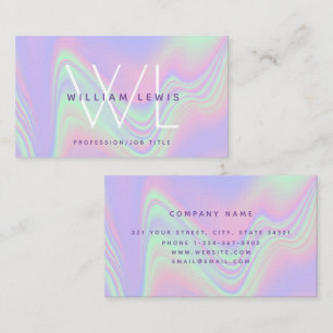 Lila Holografisk monogram Modern Minimalist Visitkort