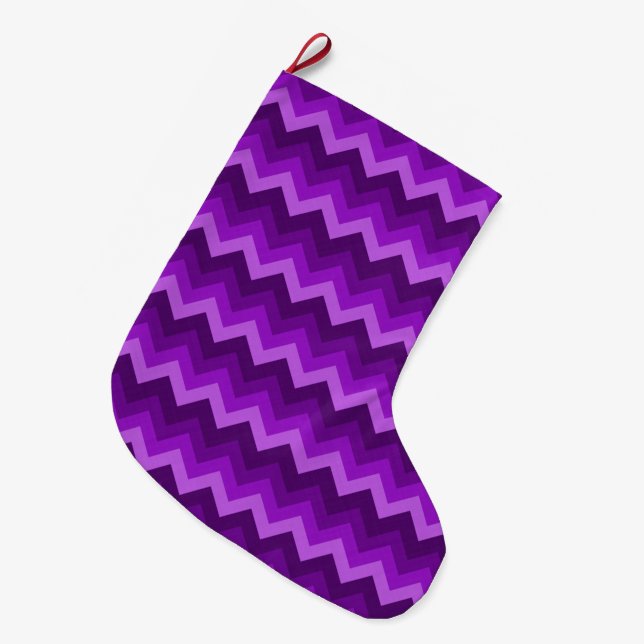 Lila Hombre Large Chevron ZigZag Mönster Stor Julstrumpa (Framsidan (Hängande))