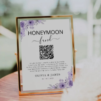 Lila Honeymoon Fund QR Code Sign, Bröllop Inbjudningar