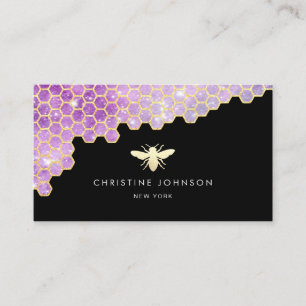 lila honungskomb och faux glitter bi logotyp visitkort