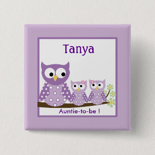 Lila Hoot Uggla Baby Shower Namn bricka-knapp Knapp