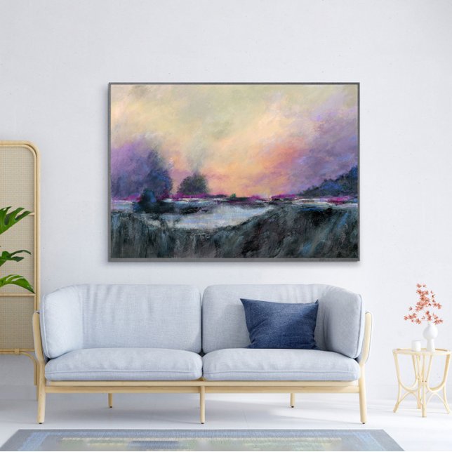 Lila Horizon Ligcape Sunset Abstrakt Art Poster (Purple Horizon Landscape Sunset Wall Art Poster in large size. Frame is excluded in the purchase. )