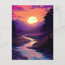 Lila Horizons over River Valley. Vykort