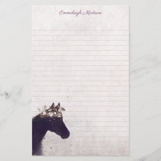 Lila Horse Dreamy Boho Chic Monogram Brevpapper (Framsida)