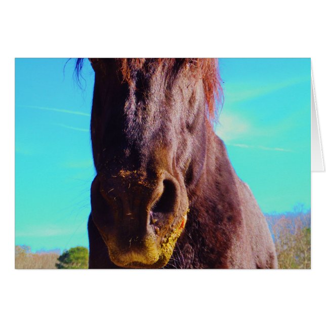 Lila Horse w/ Grönt Mouth Hälsningskort (Framsidan Horizontal)