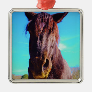 Lila Horse w/ Grönt Mouth Julgransprydnad Metall