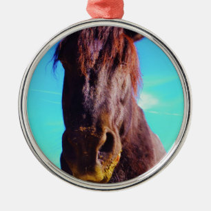 Lila Horse w/ Grönt Mouth Julgransprydnad Metall