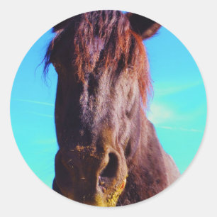 Lila Horse w/ Grönt Mouth Runt Klistermärke