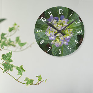 Lila Hortensia Grön Gul Rund Klocka
