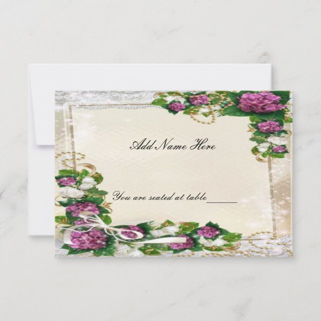 Lila hortensia och spets Bordskort (Framsida)