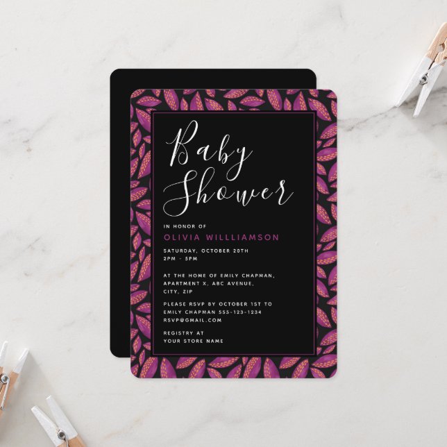 Lila Höst löv babyskor Inbjudningar (Fram/Back In Situ)