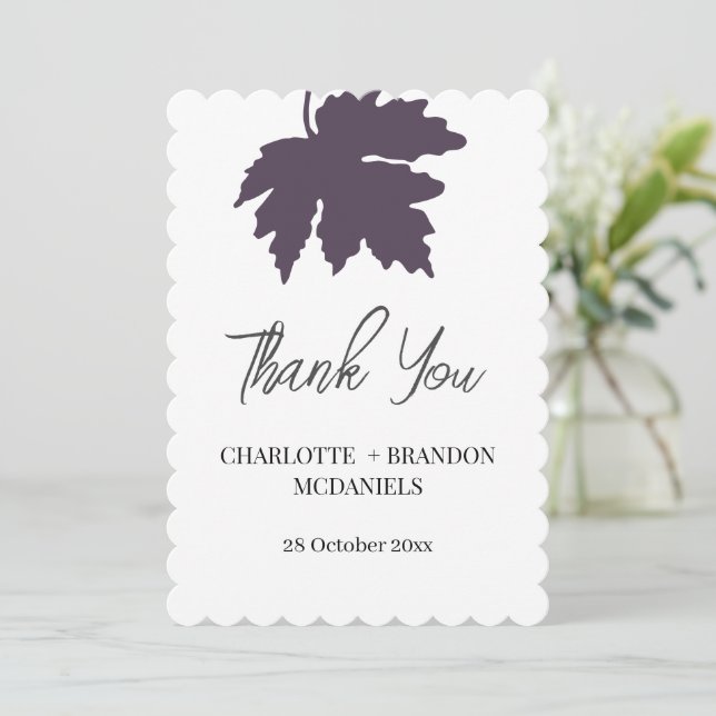 Lila höstlönnblad Bröllop Tack  Kort (Stående Fram)