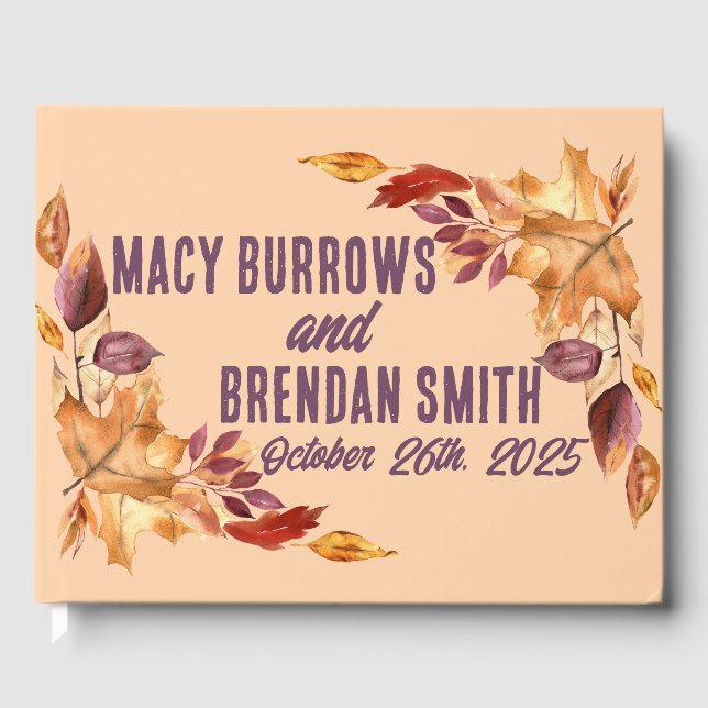 Lila Höstvågens Löv Bröllop Gästböcker (Framsida)