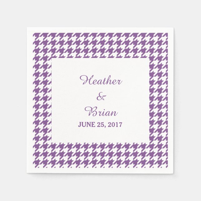Lila Houndstooth Bröllop Pappra Napkins Pappersservett (Framsidan)