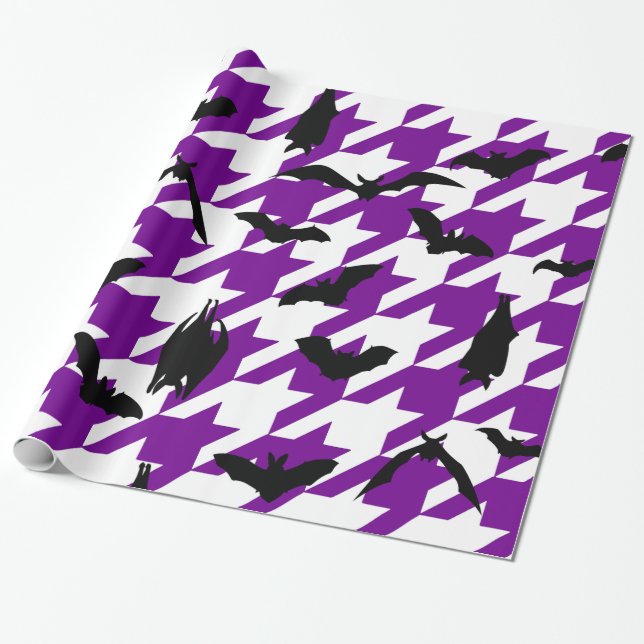 lila Houndstooth halloween Black fladdermus Presentpapper (Utrullad)