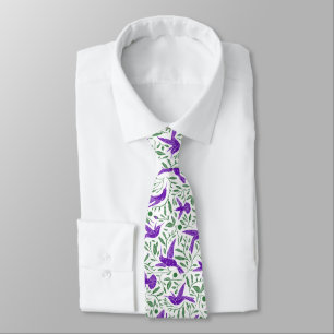 Lila hummingbird med grönt blommor & löv slips