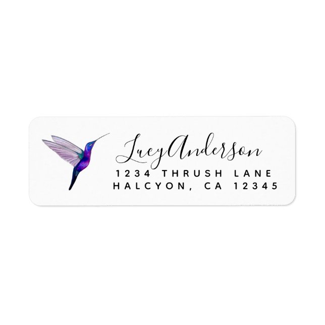 Lila Hummingbird return address Label Returadress Etikett (Framsidan)