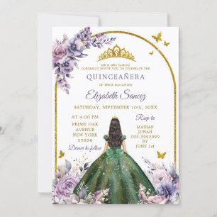 Lila Hunter-Grönten Quinceañera Inbjudningar