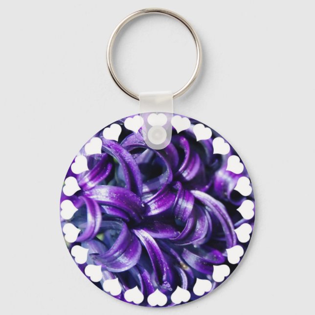 Lila Hyacint Flower Keychain Nyckelring (Framsida)