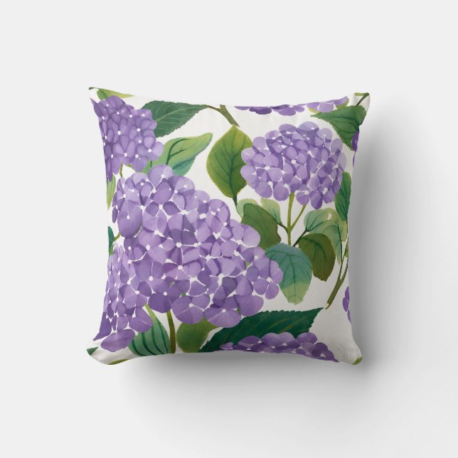 Lila Hydrangea Akvarell Blommig Kust Kudde (Framsida)