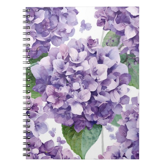 Lila Hydrangea Akvarell Blommig Lavendel Blomning  Anteckningsbok (Framsidan)