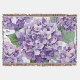 Lila Hydrangea Akvarell Blommig Lavendel Blomning Filt