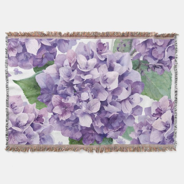 Lila Hydrangea Akvarell Blommig Lavendel Blomning  Filt (Framsidan)