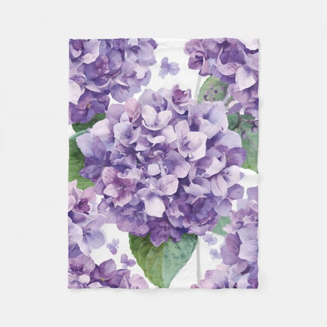 Lila Hydrangea Akvarell Blommig Lavendel Blomning  Fleecefilt (Framsidan)