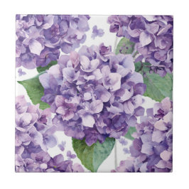 Lila Hydrangea Akvarell Blommig Lavendel Blomning Kakelplatta